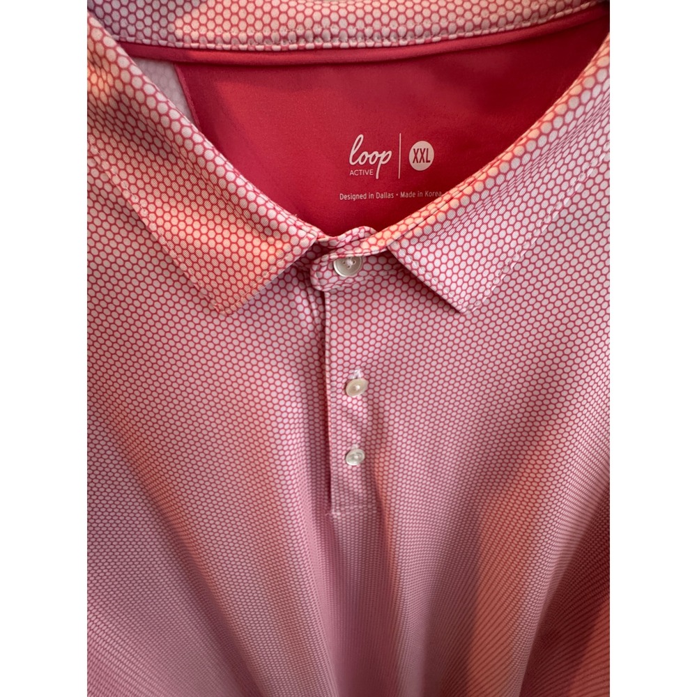 Loop Active Mens Golf Polo‎ Shirt XXL Pink White Honeycomb Geometric Performance